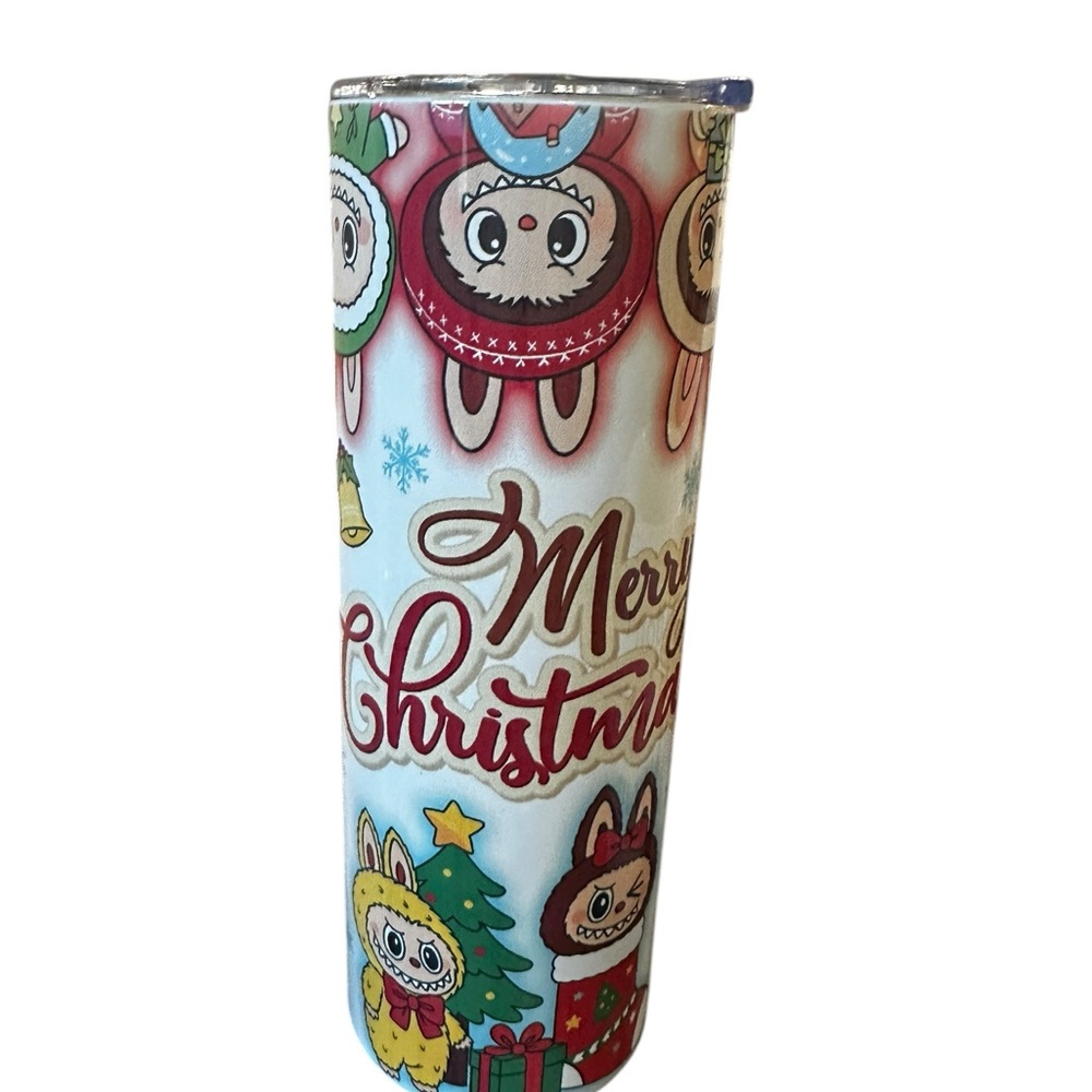 Hand Crafted Furry Holiday Christmas Themed Tumbler/Straw/Box New